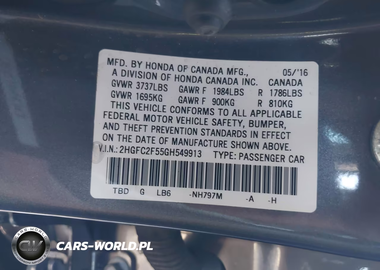 2016 Honda Civic Lx VIN:2HGFC2F55GH549913 - 9