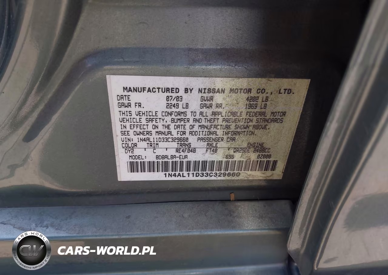 2003 Nissan Altima 2.5 S VIN:1N4AL11D33C329660 - 9