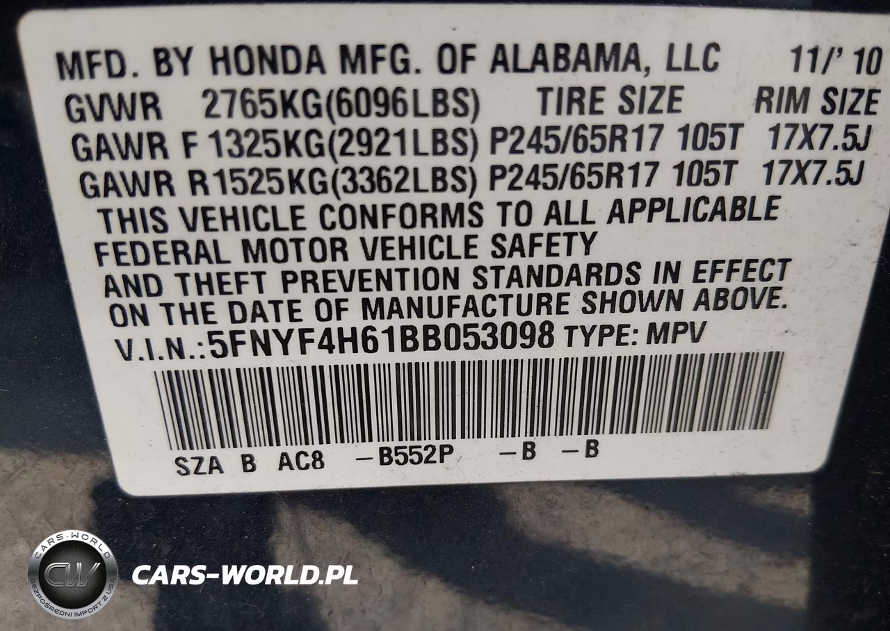 2011 Honda Pilot Ex-L VIN:5FNYF4H61BB053098 - 9