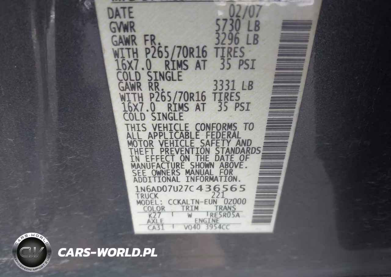 2007 Nissan Frontier Se VIN:1N6AD07U27C436565 - 9