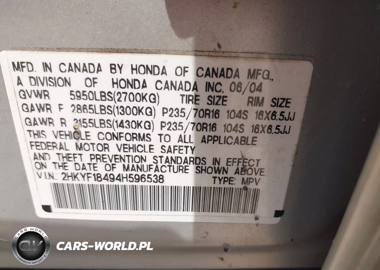 2004 Honda Pilot Ex VIN:2HKYF184948596538 - 9
