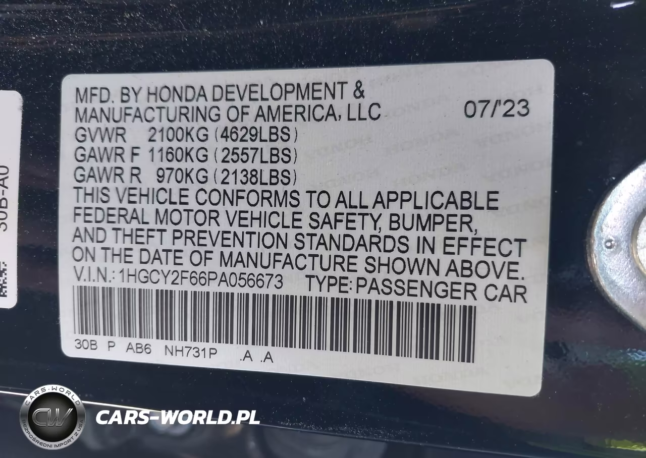 2023 Honda Accord Hybrid Ex-L VIN:1HGCY2F66PA056673 - 9