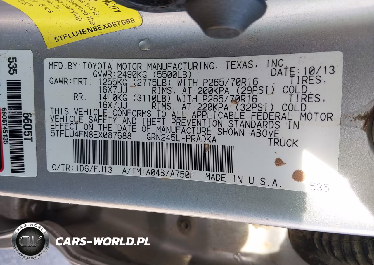 2014 Toyota Tacoma Base V6 VIN:5TFLU4EN8EX087688 - 9