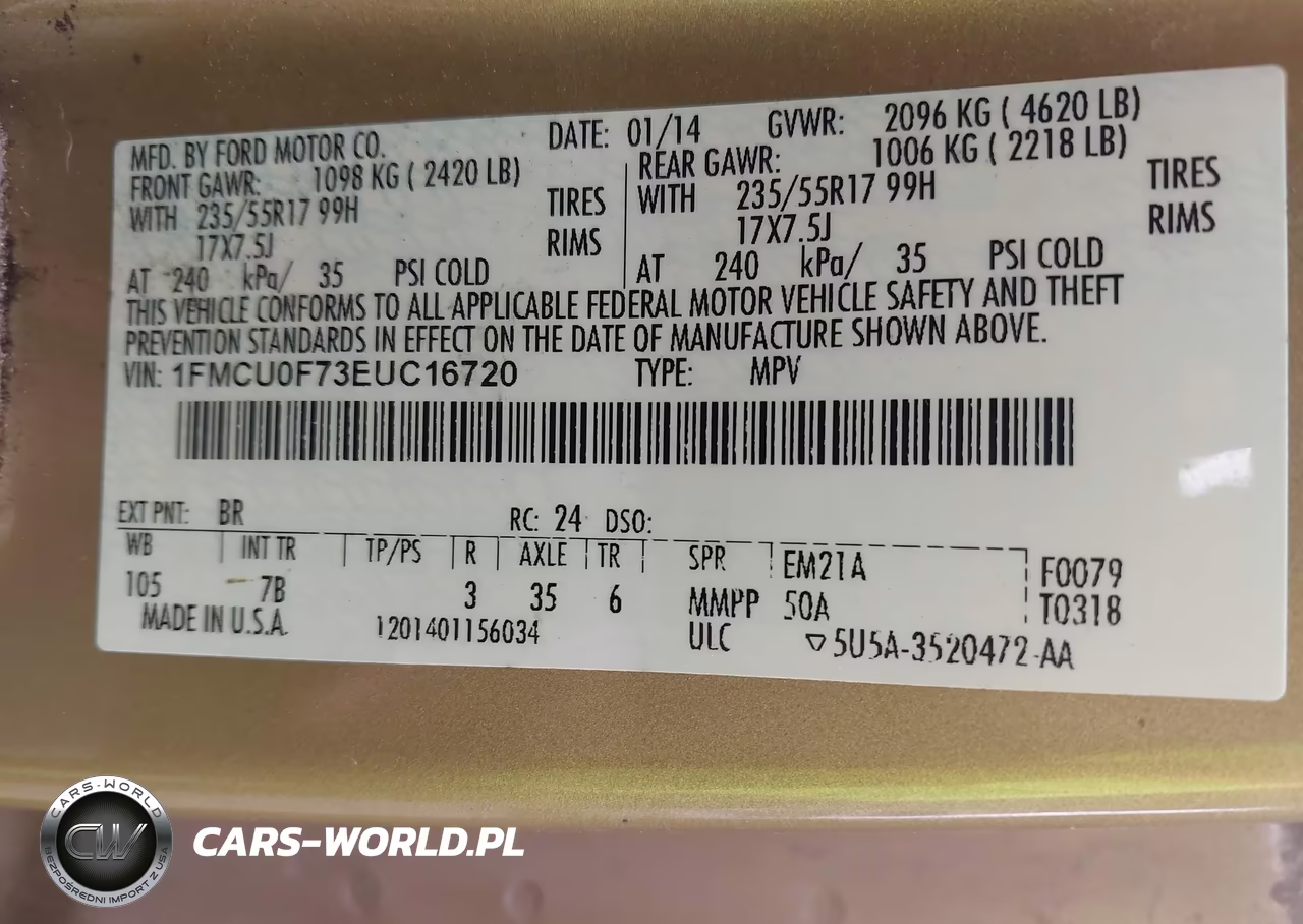 2014 Ford Escape S VIN:1FMCU0F73EUC16720 - 9
