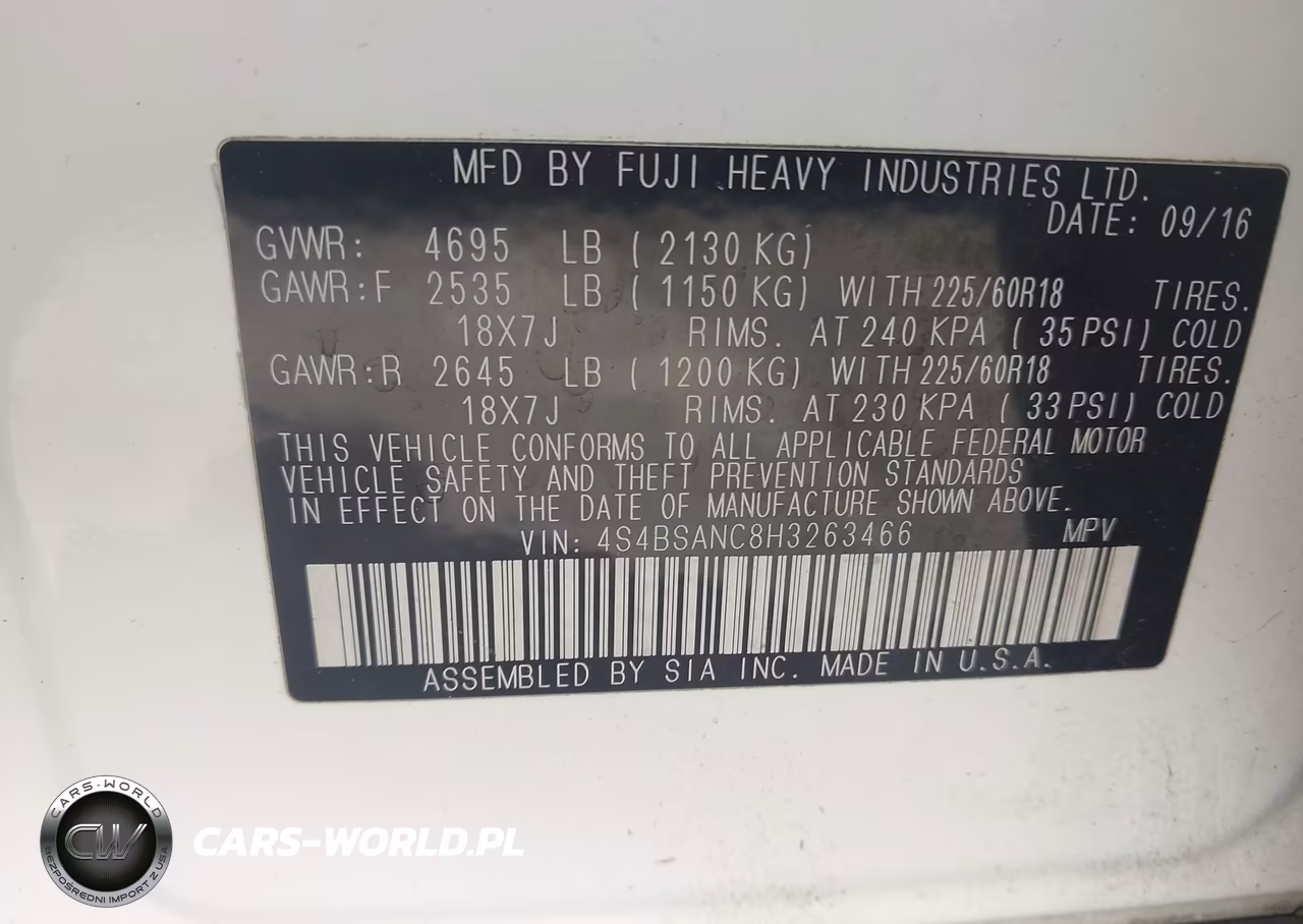 2017 Subaru Outback 2.5I Limited VIN:4S4BSANC8H3263466 - 9