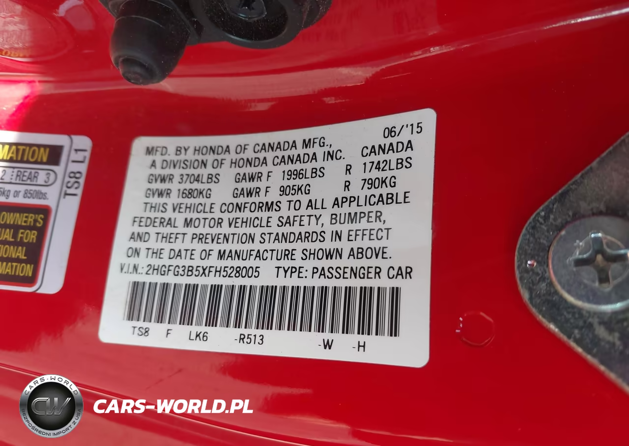 2015 Honda Civic Lx VIN:2HGFG3B5XFH528005 - 9