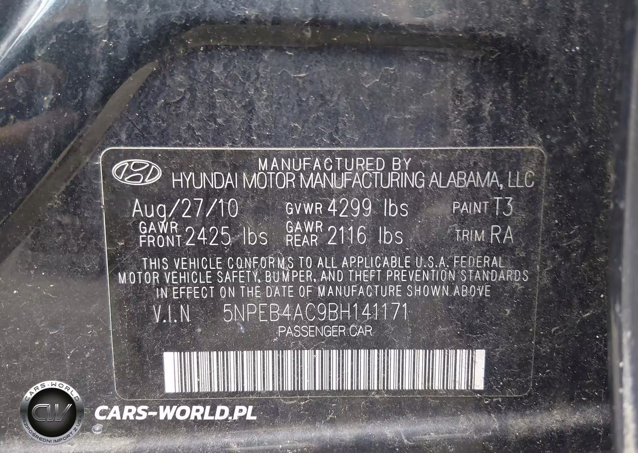 2011 Hyundai Sonata Gls VIN:5NPEB4AC9BH141171 - 9