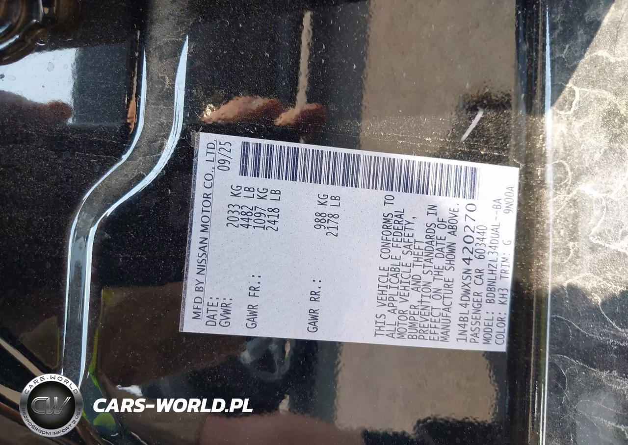 2025 Nissan Altima Sv Awd VIN:1N4BL4DWXSN420270 - 9