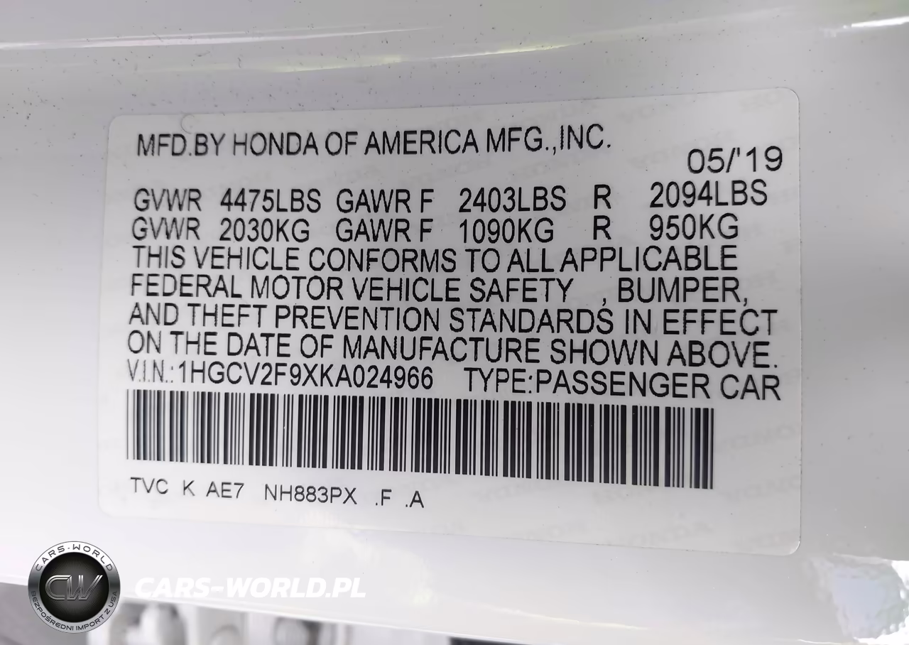 2019 Honda Accord Touring 2.0T VIN:1HGCV2F9XKA024966 - 9