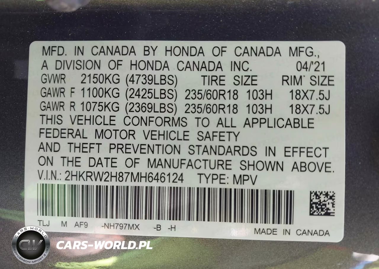 2021 Honda Cr-V Awd Ex-L VIN:2HKRW2H87MH646124 - 9