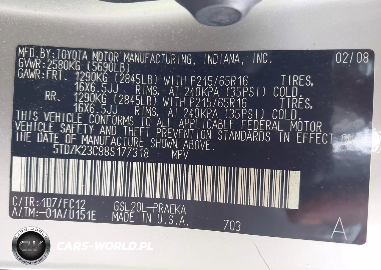 2008 Toyota Sienna Le VIN:5TDZK23C98S177318 - 9
