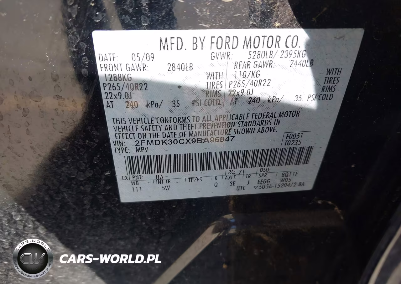 2009 Ford Edge Sport VIN:2FMDK30CX9BA96847 - 9