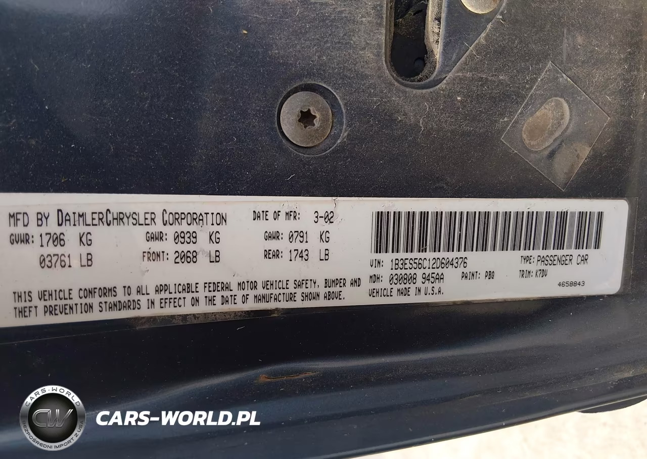 2002 Dodge Neon Sxt VIN:1B3ES56C12D604376 - 9