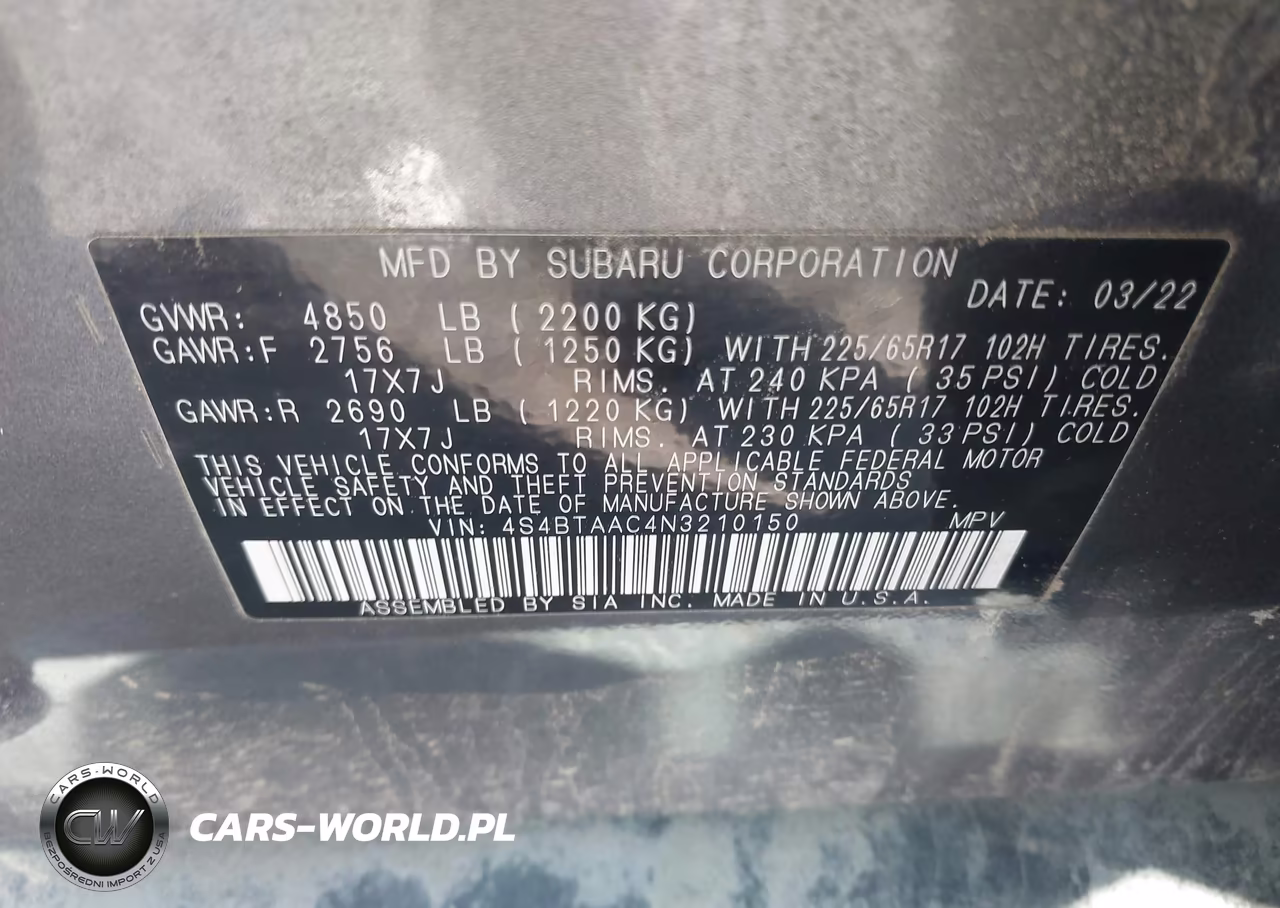2022 Subaru Outback VIN:4S4BTAAC4N3210150 - 9