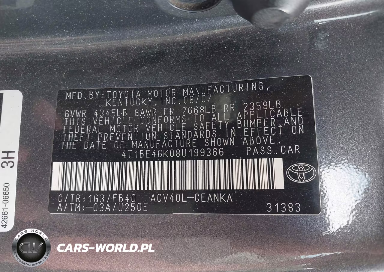 2008 Toyota Camry Le VIN:4T1BE46K08U199366 - 9