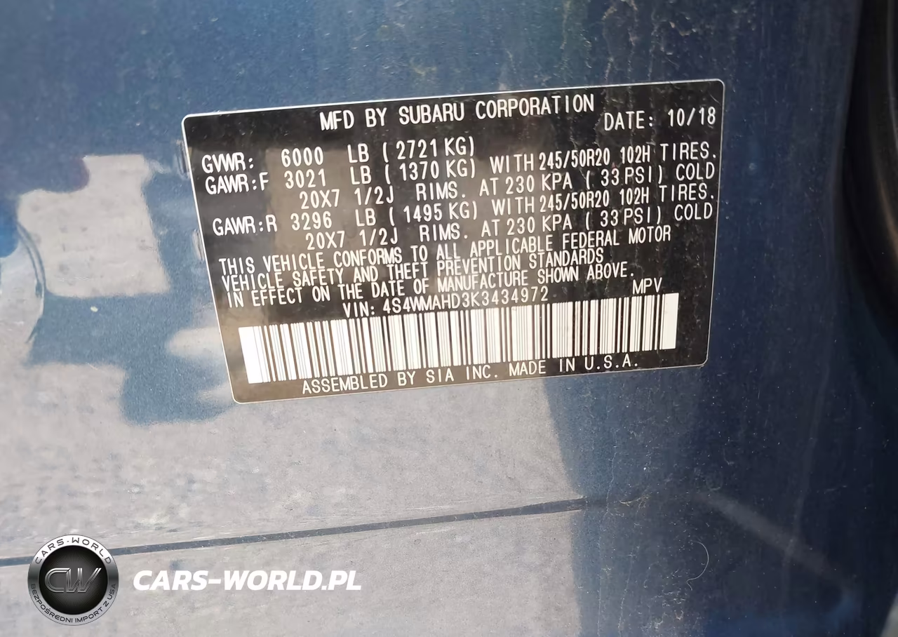 2019 Subaru Ascent Premium VIN:4S4WMAHD3K3434972 - 9