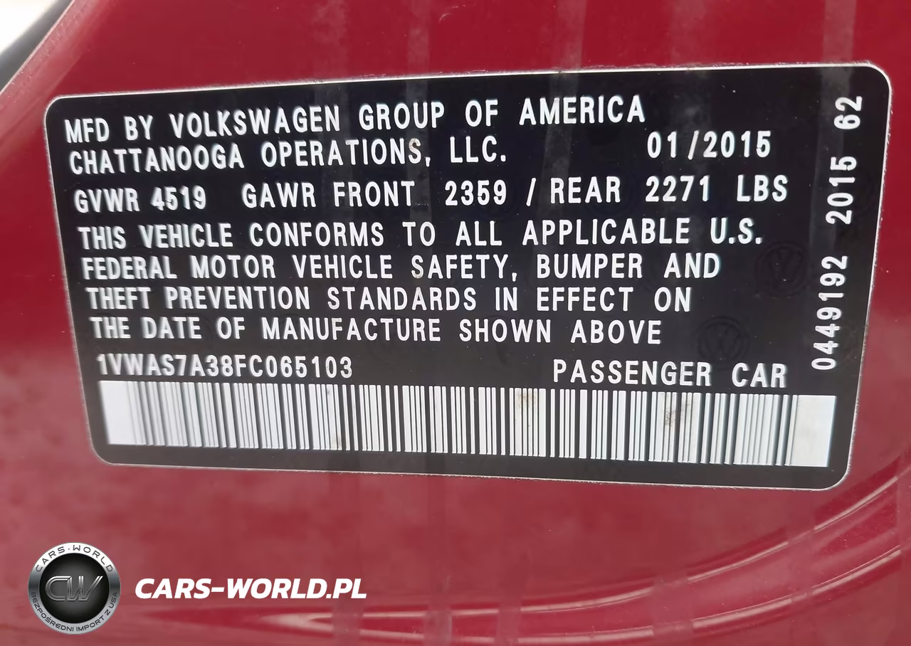 2015 Volkswagen Passat 1.8T Wolfsburg Edition VIN:1VWAS7A38FC065103 - 9