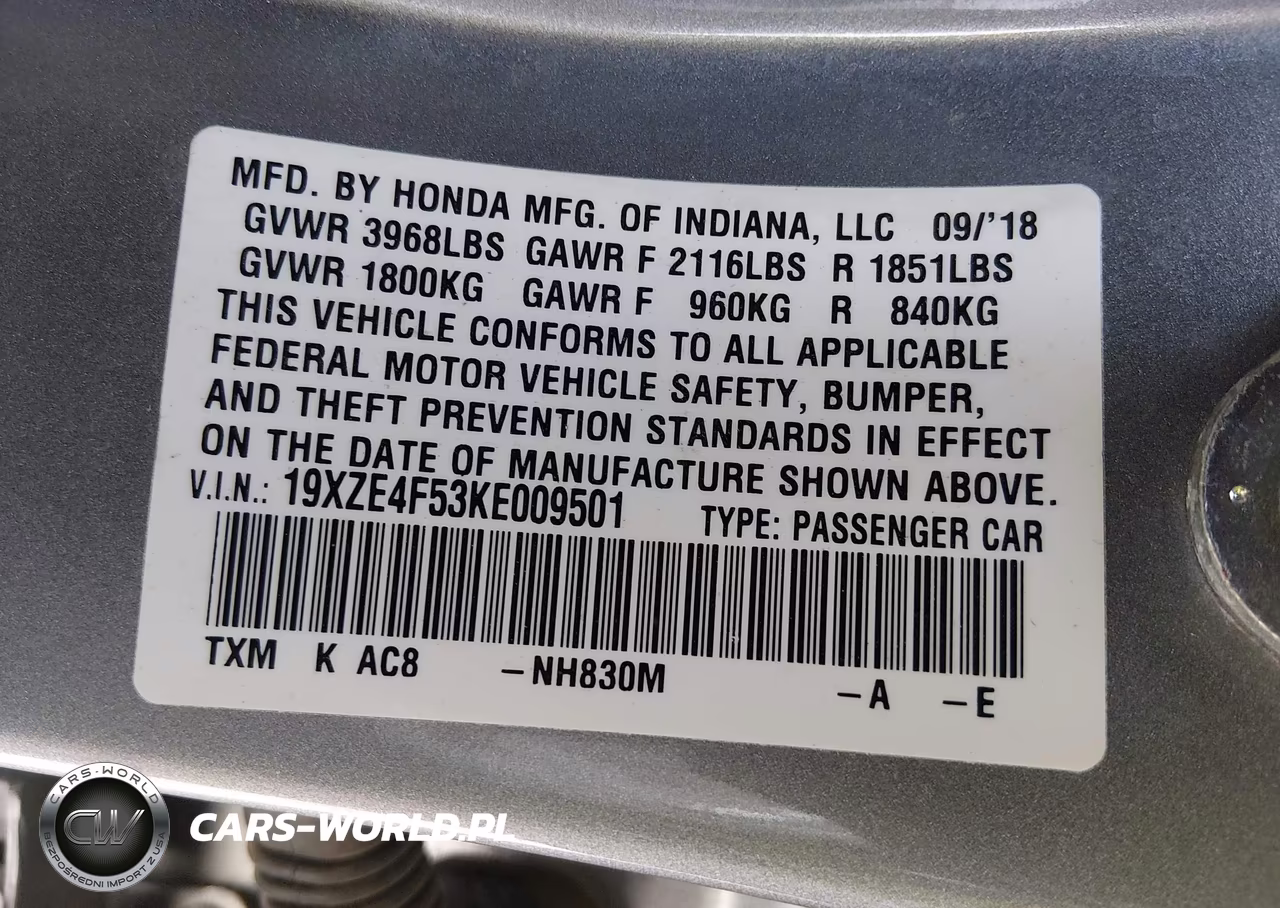 2019 Honda Insight Ex VIN:19XZE4F53KE009501 - 9