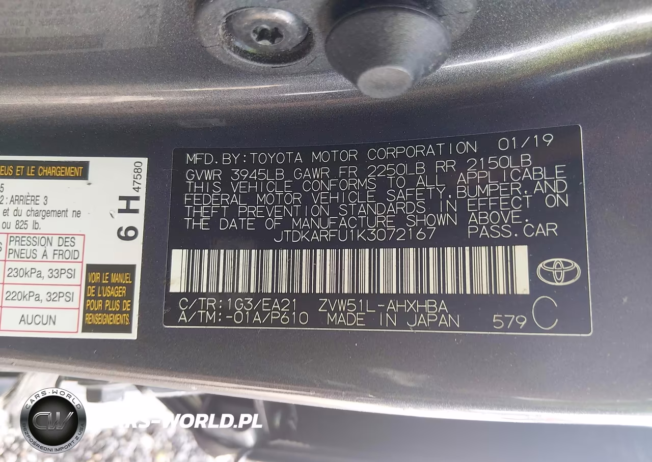 2019 Toyota Prius Limited VIN:JTDKARFU1K3072167 - 9