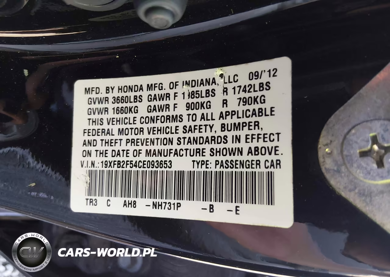 2012 Honda Civic Lx VIN:19XFB2F54CE093653 - 9