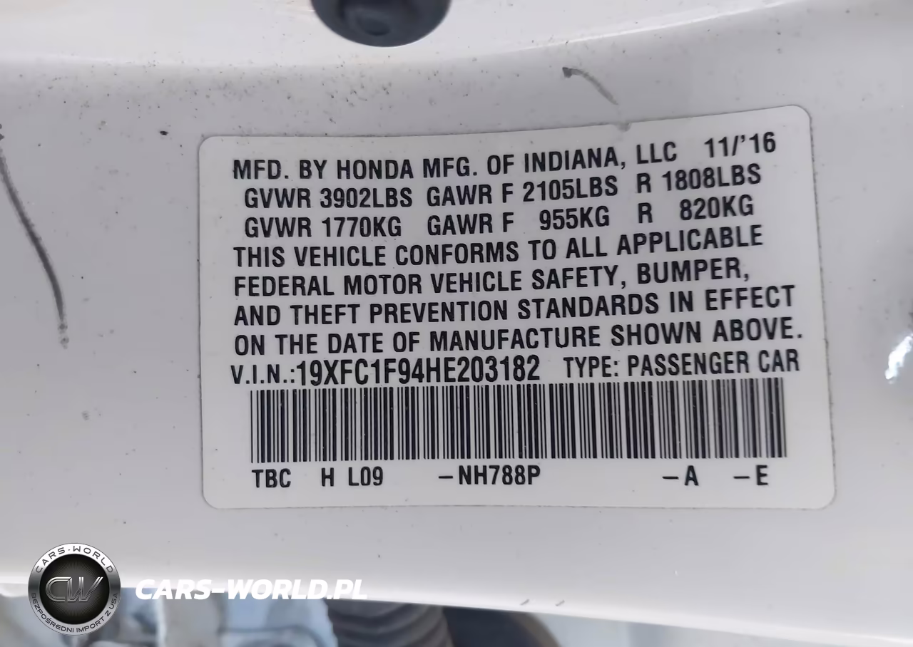 2017 Honda Civic Touring VIN:19XFC1F94HE203182 - 9