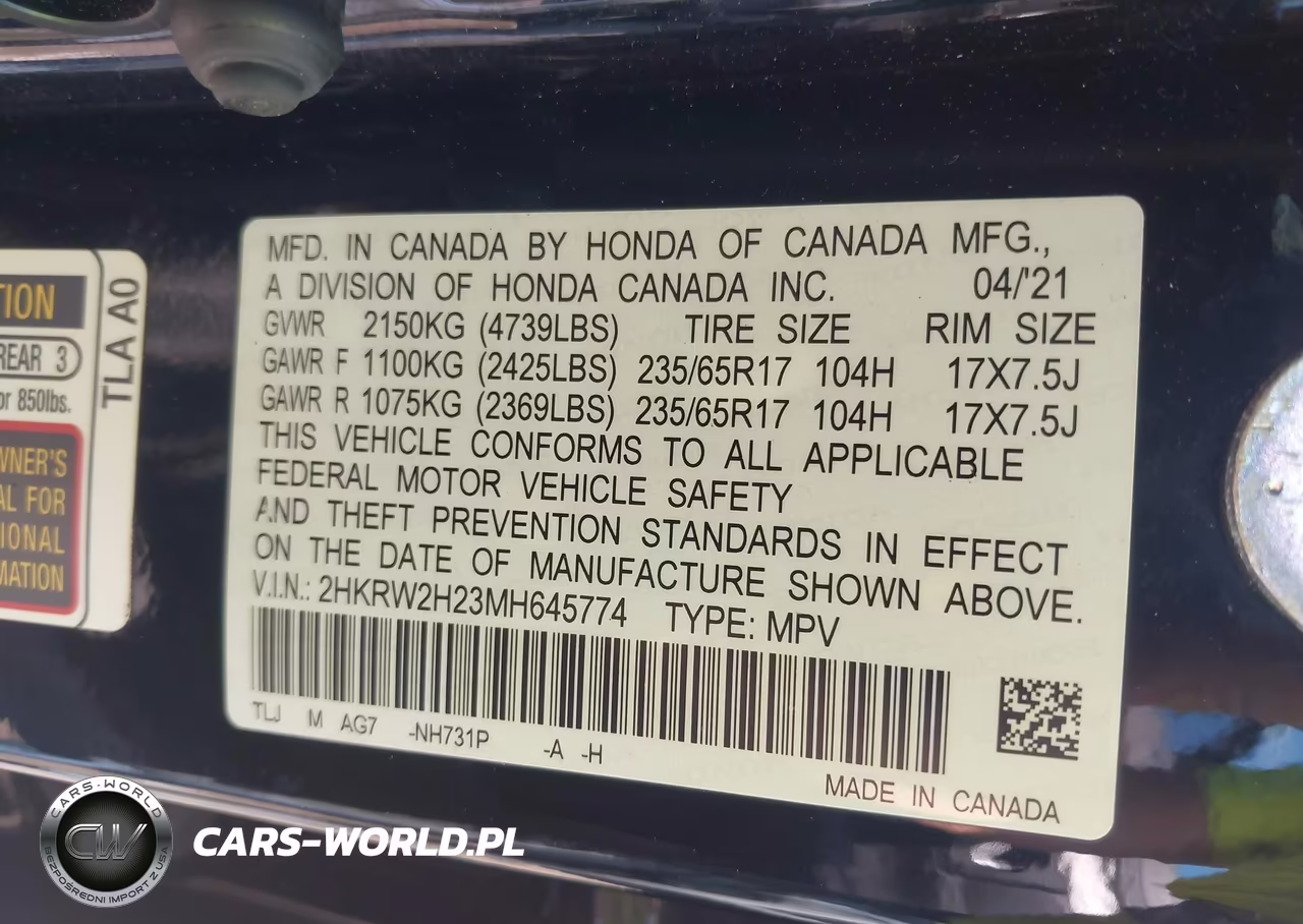 2021 Honda Cr-V Awd Lx VIN:2HKRW2H23MH645774 - 9