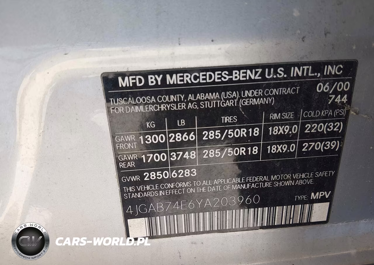 2000 Mercedes-Benz Ml 55 Amg VIN:4JGAB74E6YA203960 - 9