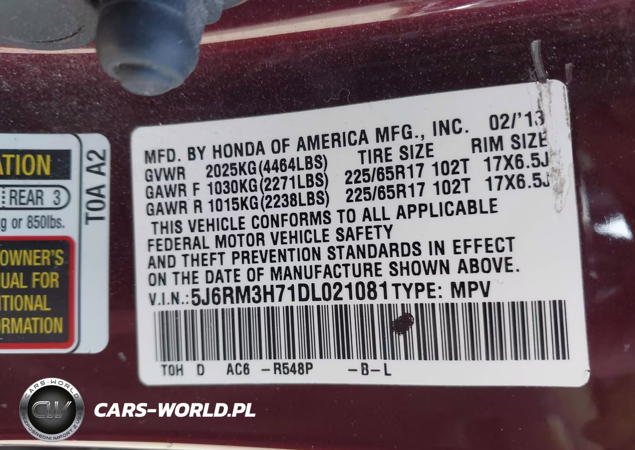 2013 Honda Cr-V Ex-L VIN:5J6RM3H71DL021081 - 9