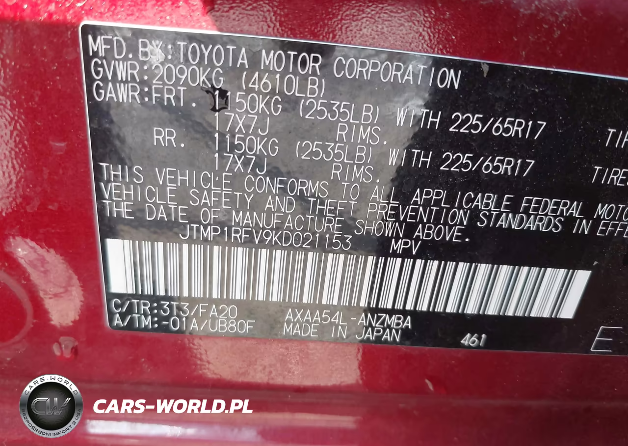 2019 Toyota Rav4 Xle VIN:JTMP1RFV9KD021153 - 9