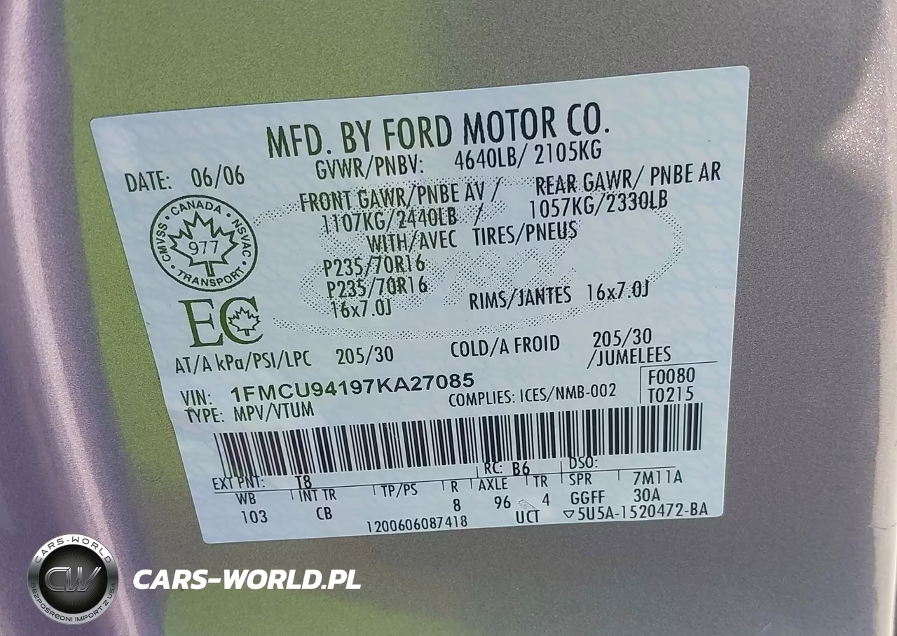 2007 Ford Escape Limited VIN:1FMCU94197KA27085 - 9