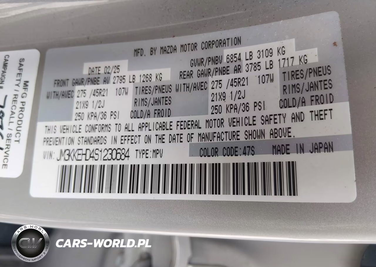 2025 Mazda Cx-90 3.3 Turbo Premium Plus Package VIN:JM3KKEHD4S1230684 - 9