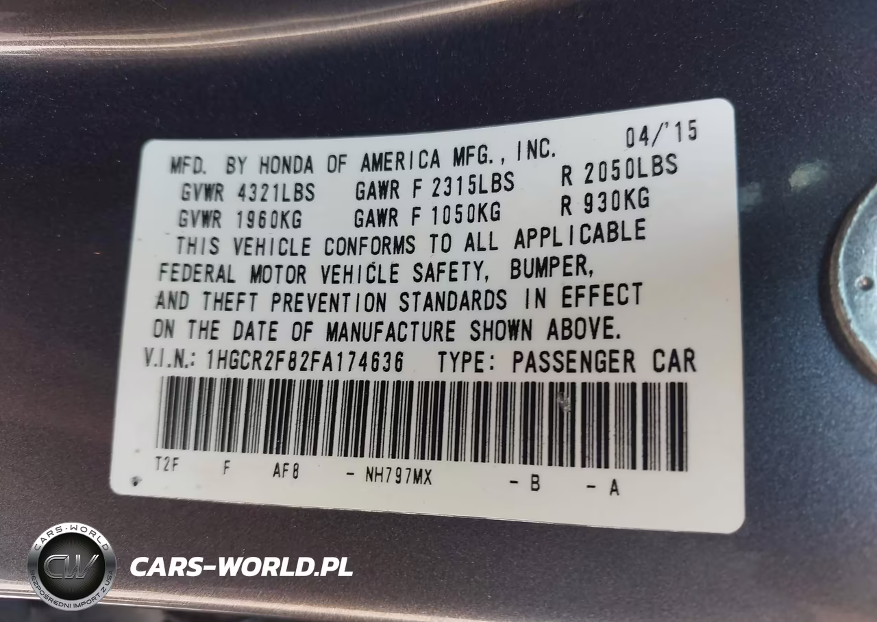 2015 Honda Accord Ex-L VIN:1HGCR2F82FA174636 - 9