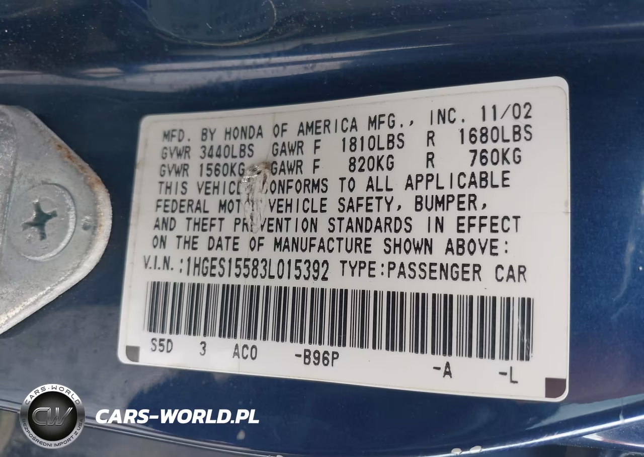 2003 Honda Civic Lx VIN:1HGES15583L015392 - 9