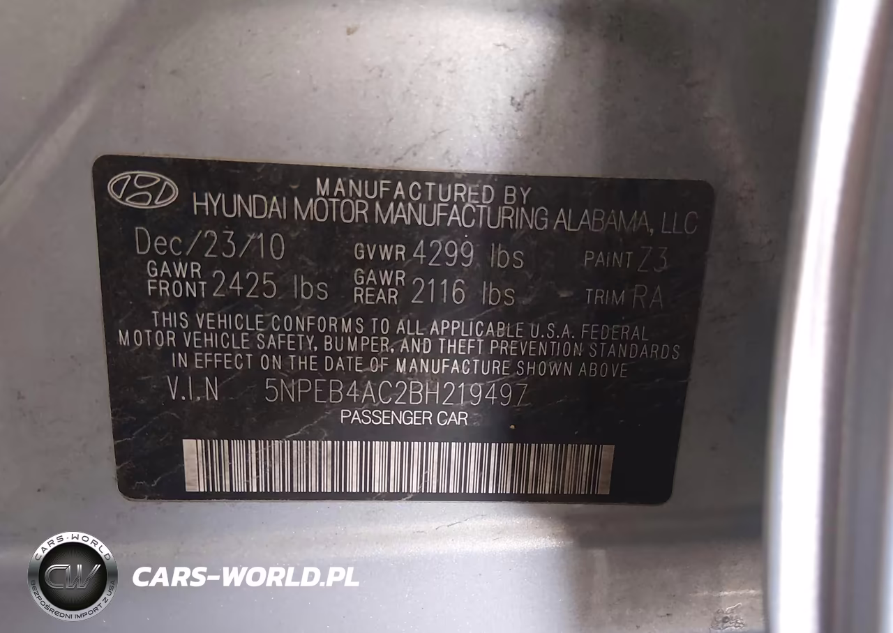 2011 Hyundai Sonata Gls VIN:5NPEB4AC2BH219497 - 9