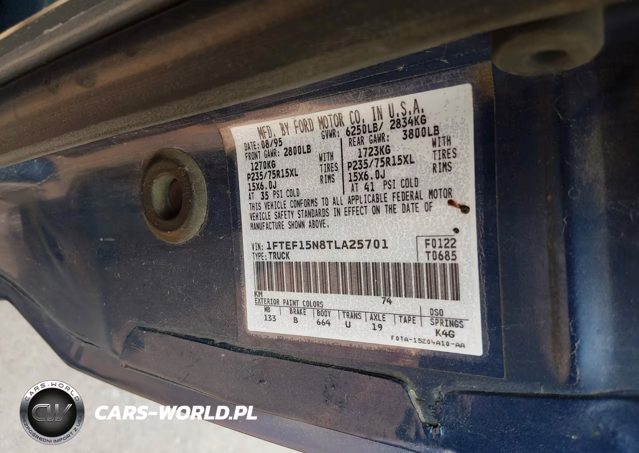 1996 Ford F150 VIN:1FTEF15N8TLA25701 - 9