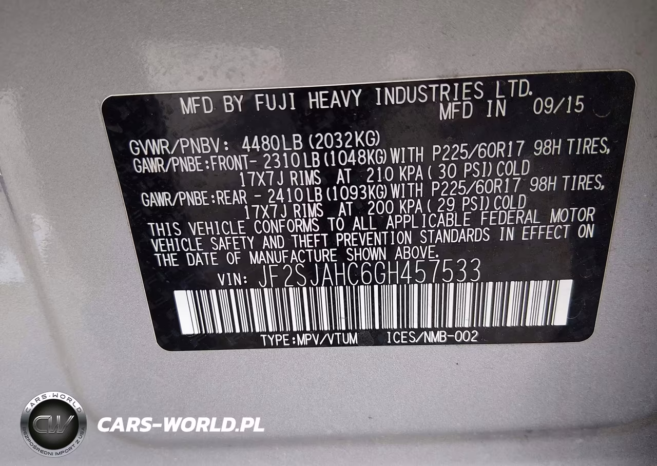 2016 Subaru Forester 2.5I Limited VIN:JF2SJAHC6GH457533 - 9