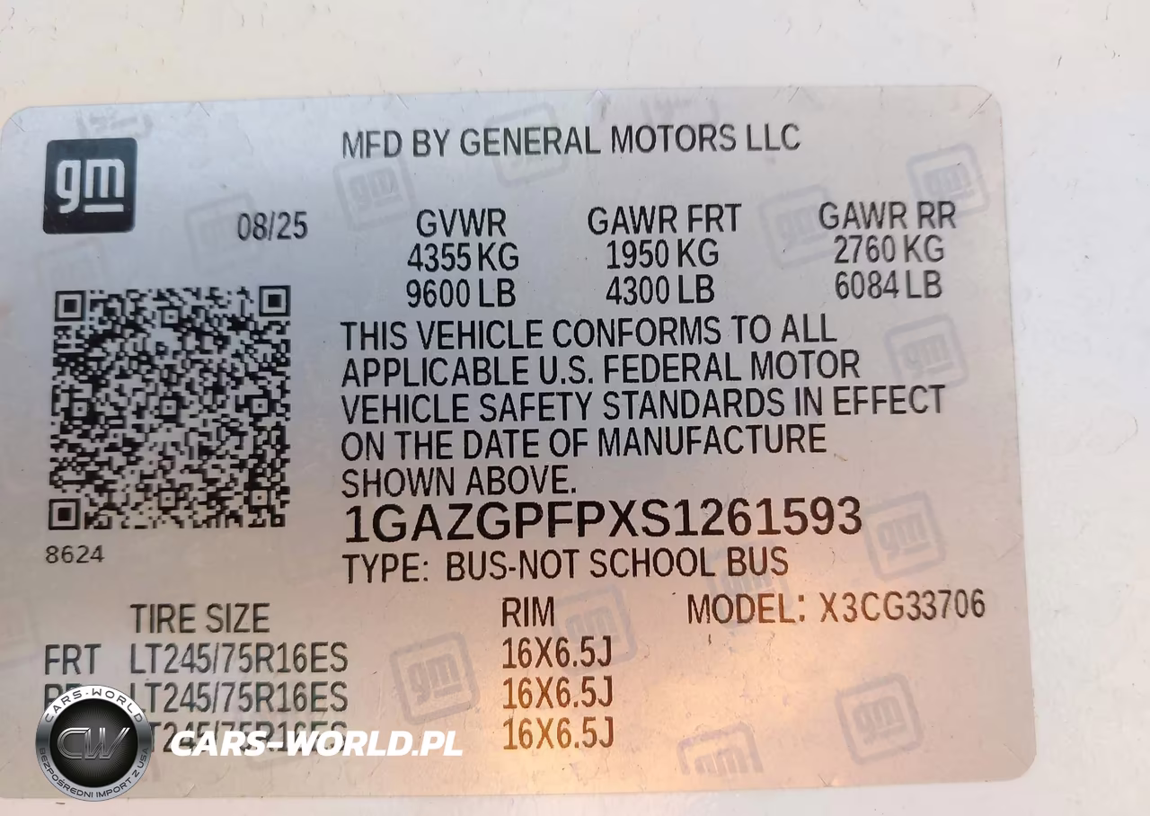 2025 Chevrolet Express Passenger Rwd 3500 Extended Wheelbase Lt VIN:1GAZGPFPXS1261593 - 9