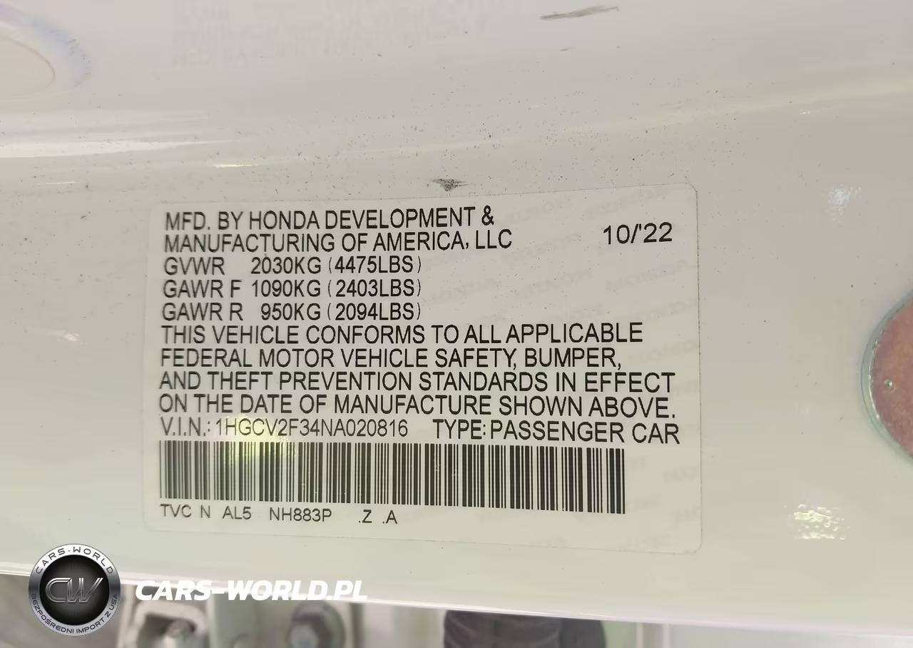 2022 Honda Accord Sport 2.0T VIN:1HGCV2F34NA020816 - 9