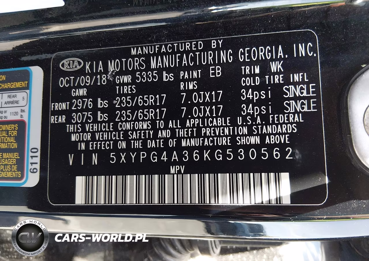 2019 Kia Sorento 2.4L L VIN:5XYPG4A36KG530562 - 9
