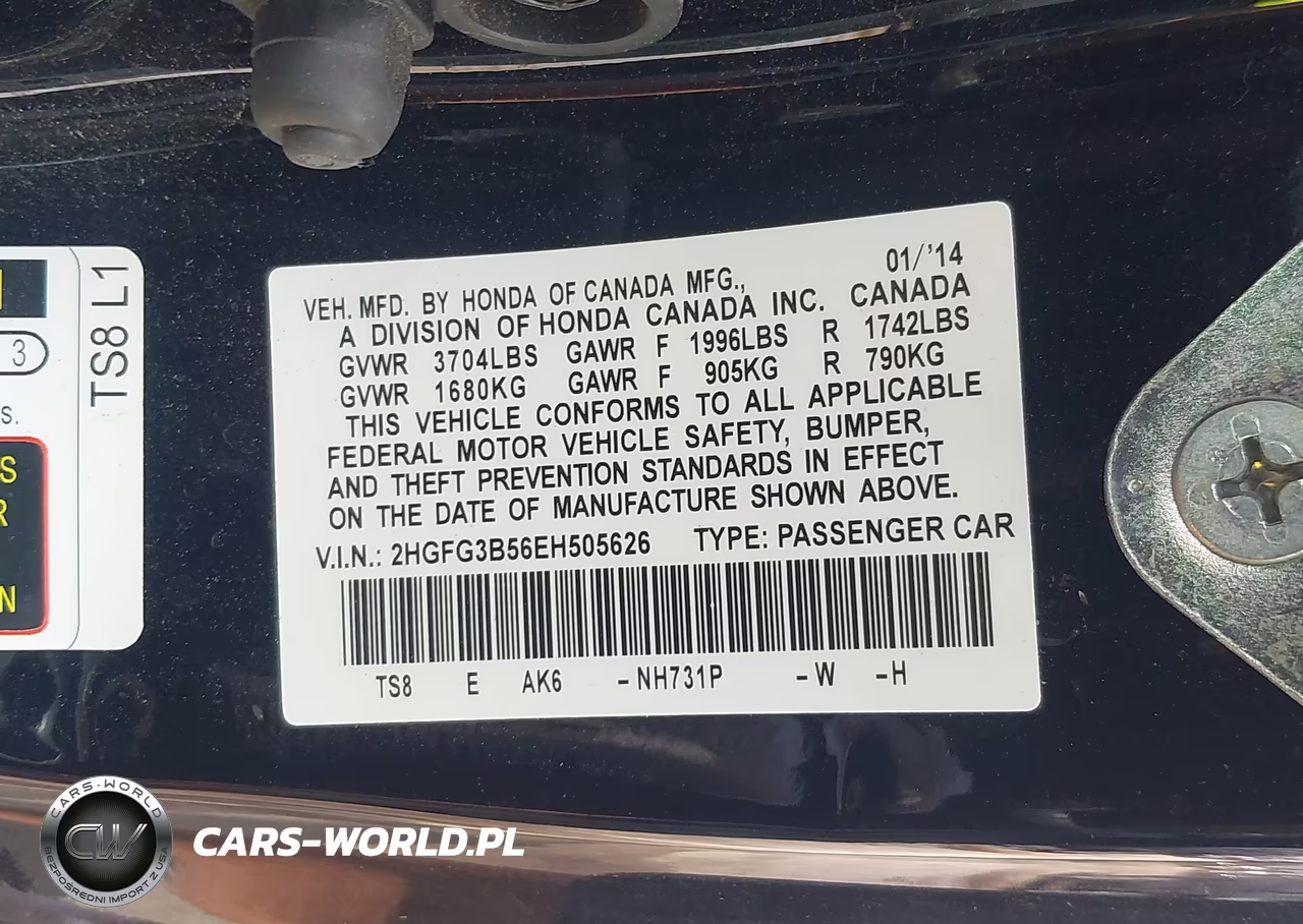 2014 Honda Civic Lx VIN:2HGFG3B56EH505626 - 9