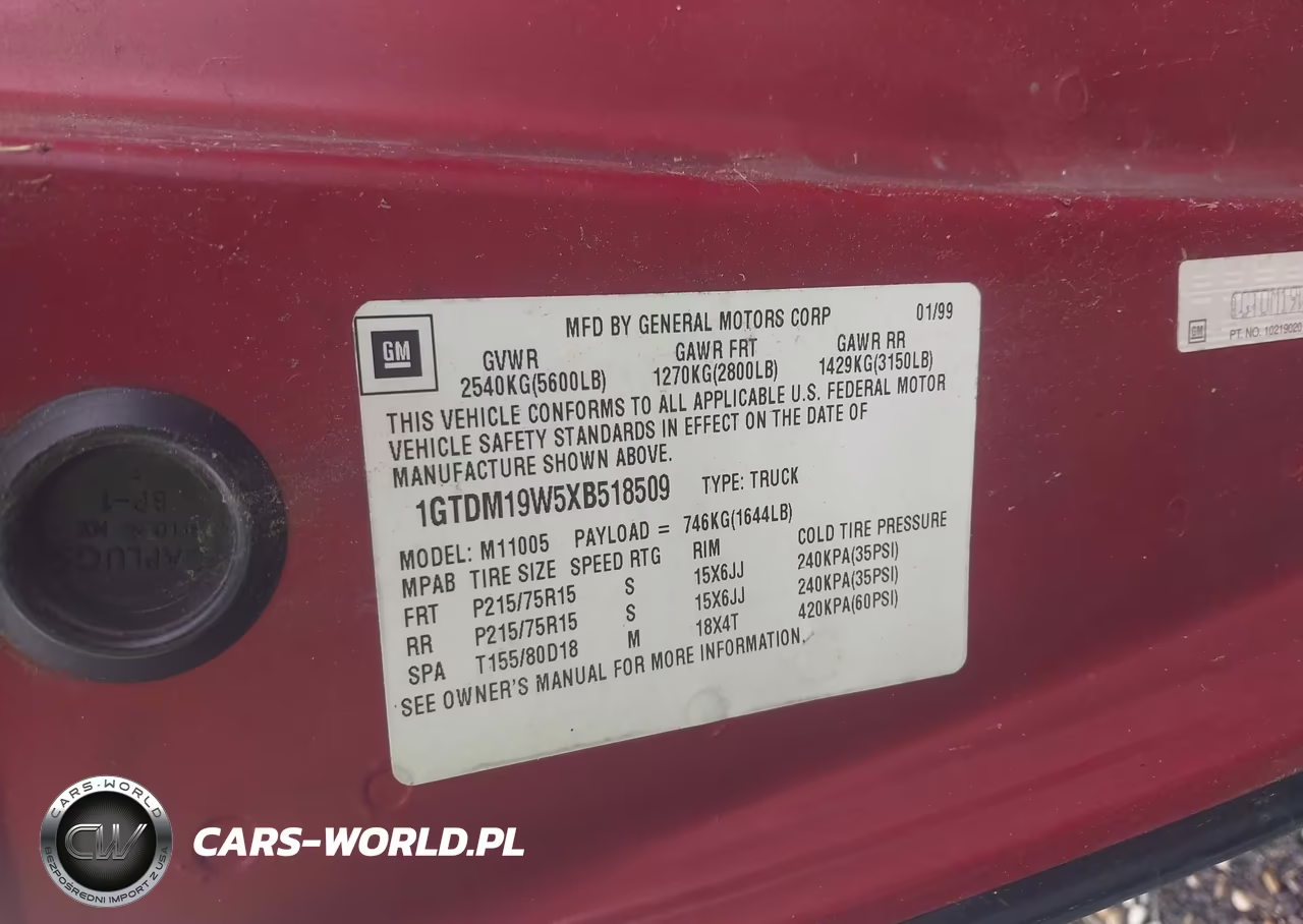 1999 GMC Safari Standard VIN:1GTDM19W5XB518509 - 9