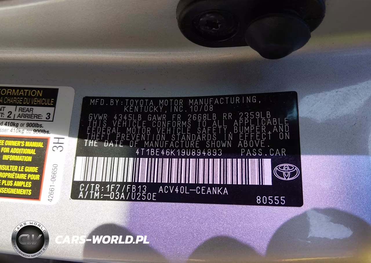 2009 Toyota Camry Le VIN:4T1BE46K19U894893 - 9