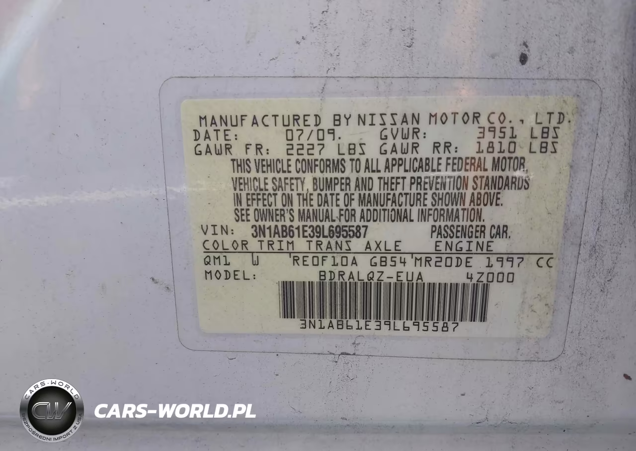 2009 Nissan Sentra 2.0 VIN:3N1AB61E39L695587 - 9