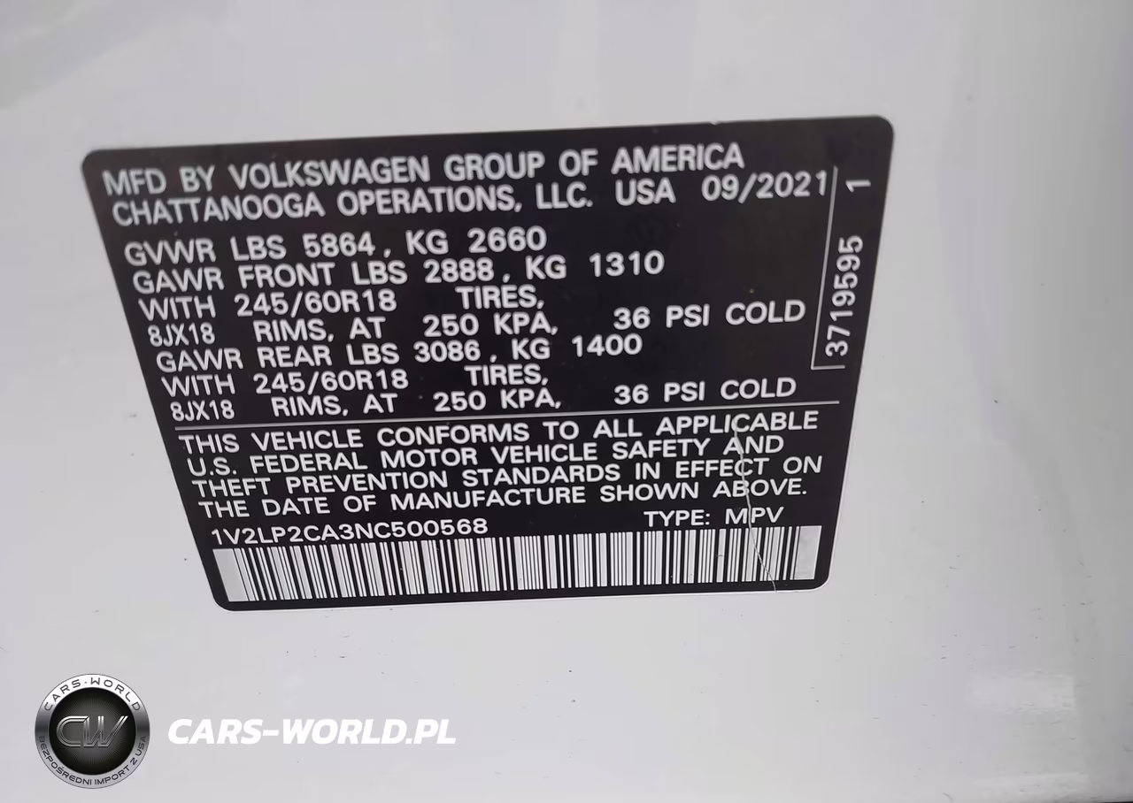 2022 Volkswagen Atlas 2.0T Se VIN:1V2LP2CA3NC500568 - 9