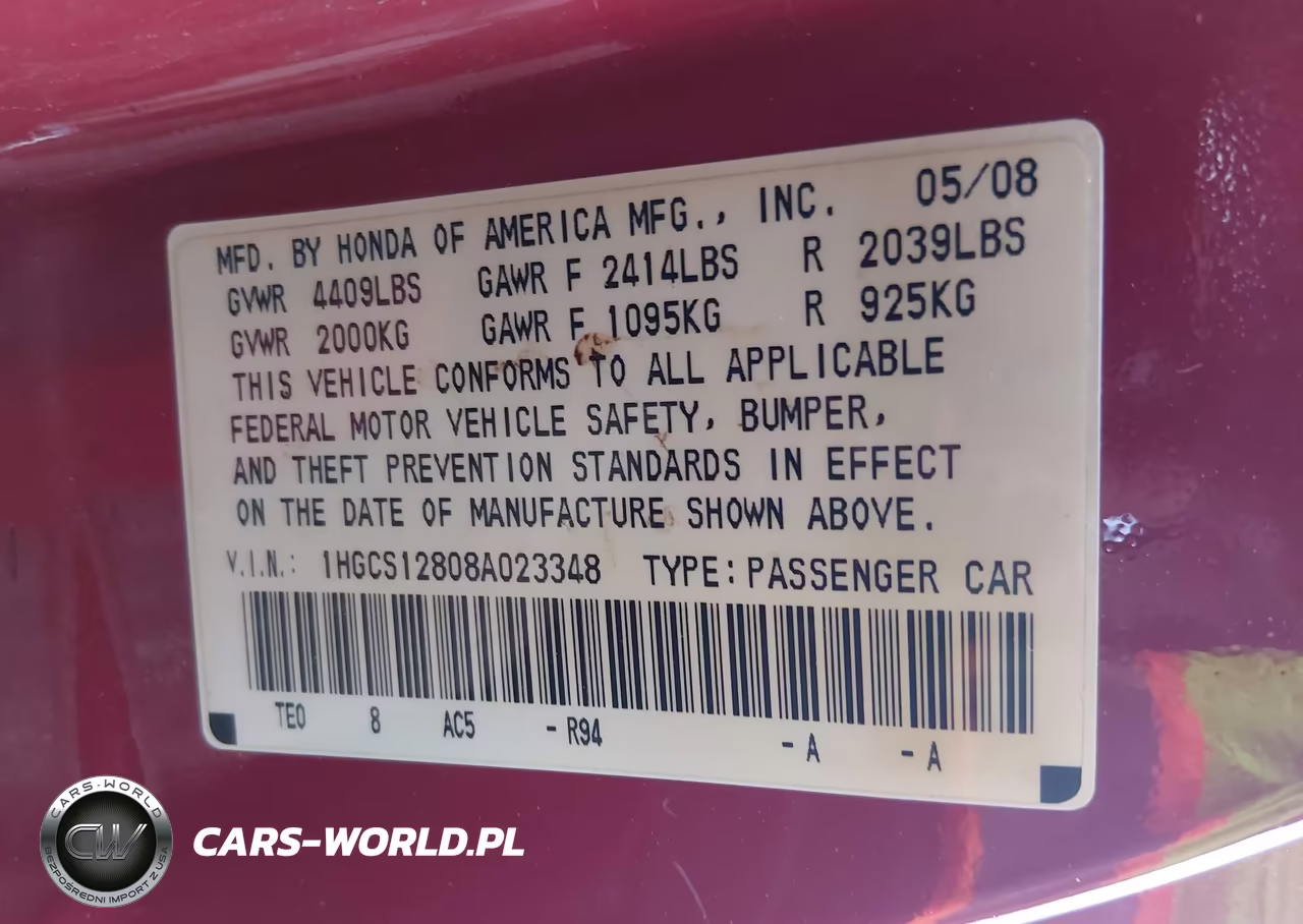 2008 Honda Accord 2.4 Ex-L VIN:1HGCS12808A023348 - 9