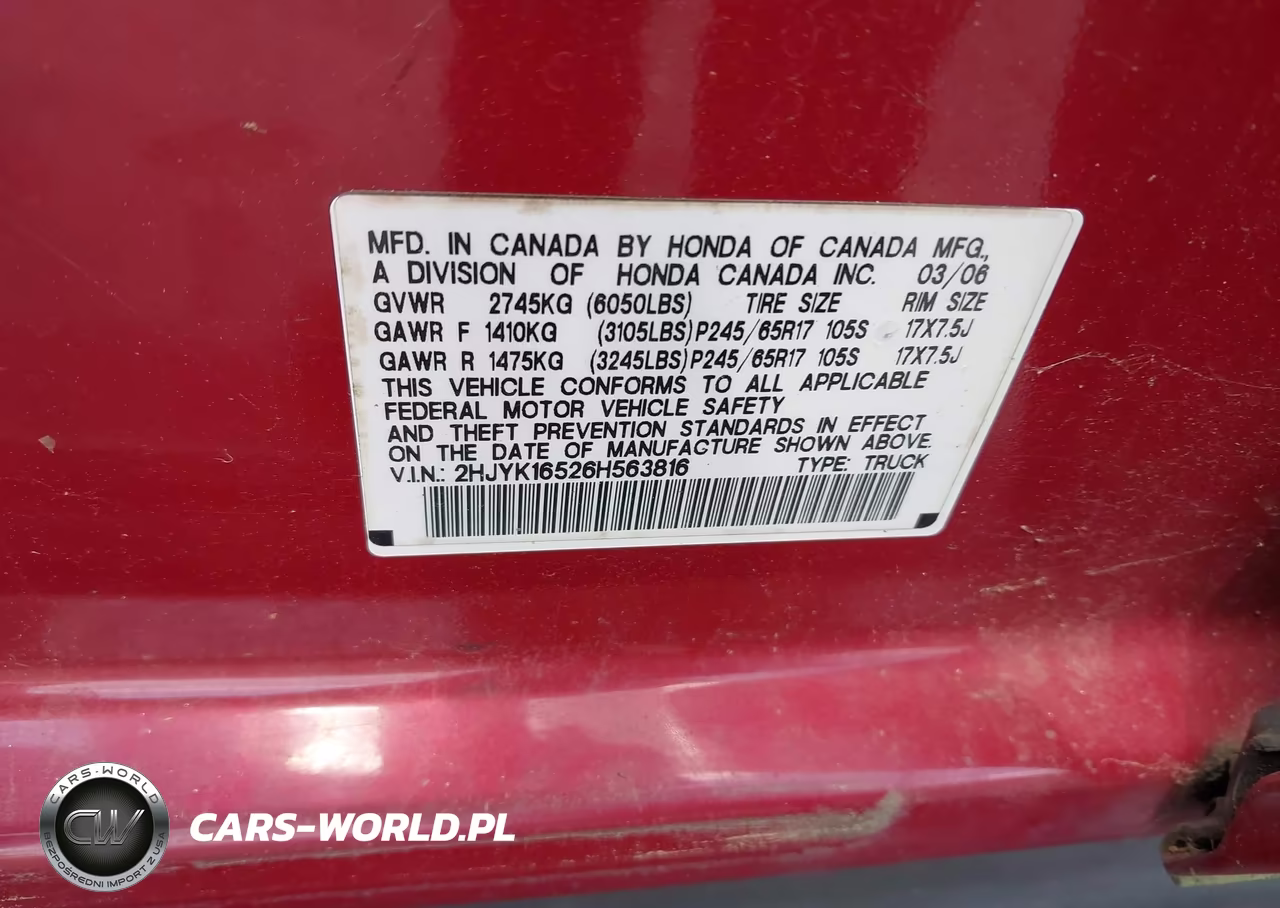 2006 Honda Ridgeline Rtl VIN:2HJYK16526H563816 - 9