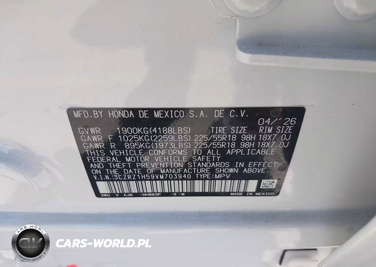 2027 Honda Hr-V Sport 2Wd VIN:3CZRZ1H59VM703940 - 9