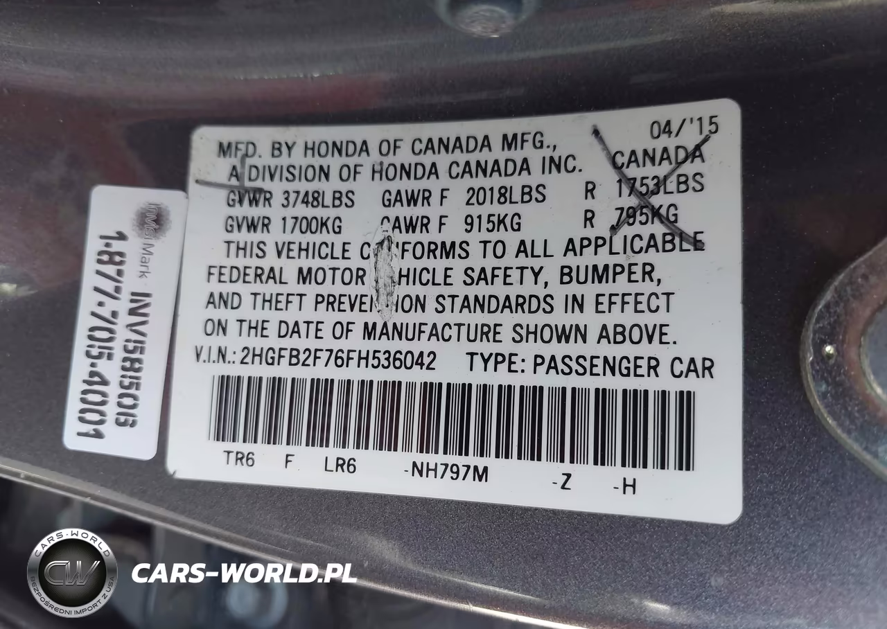 2015 Honda Civic Se VIN:2HGFB2F76FH536042 - 9