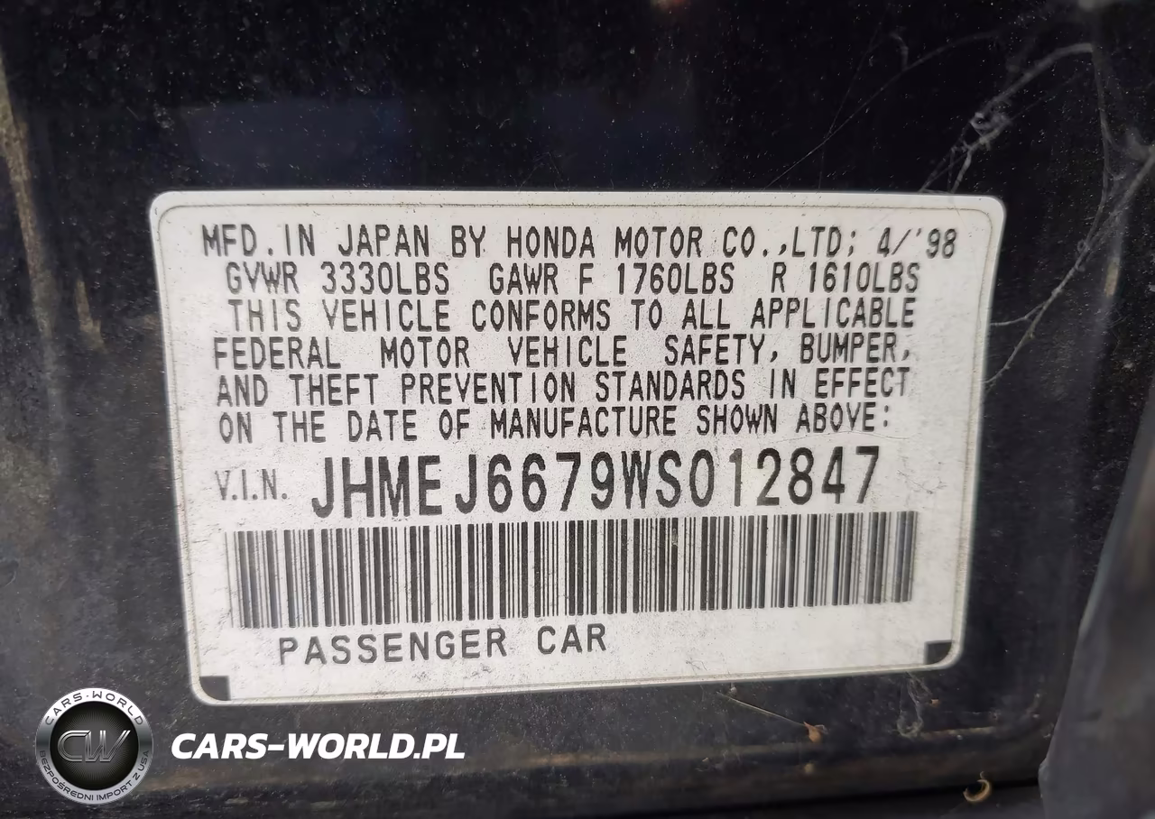 1998 Honda Civic Lx VIN:JHMEJ6679WS012847 - 9