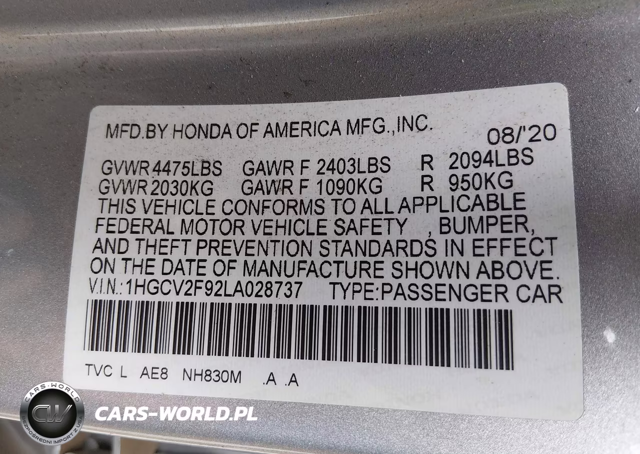 2020 Honda Accord Touring VIN:1HGCV2F92LA028737 - 9